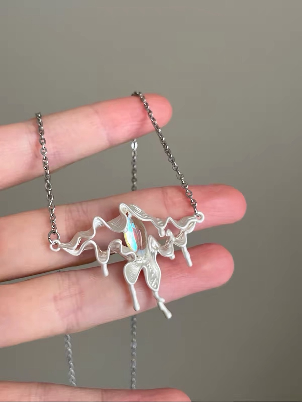 Luminous Melt Liquid Metal Necklace - Rhodium Plated Abstract necklace